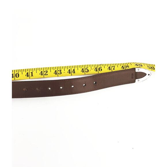 PGA Tour Brown Leather Belt Silver Tone Square Buckle Size 44